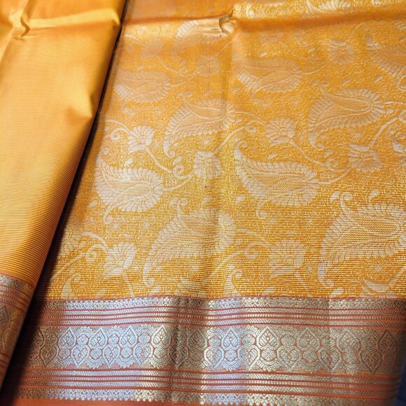 Saree in Orange and Gold Accents -Unstitched- NEW - Picture 8 of 8